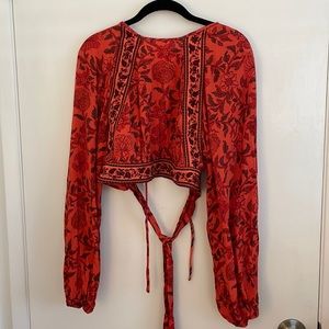 Urban Outfitters Tie-Back Long Sleeve Cropped Blouse